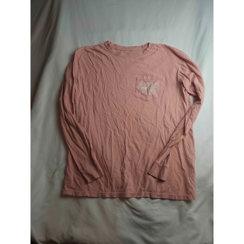 Southern Fried Cotton Long Sleeve Shirt Mens Medium Pink Van Graphic Pocket Tee